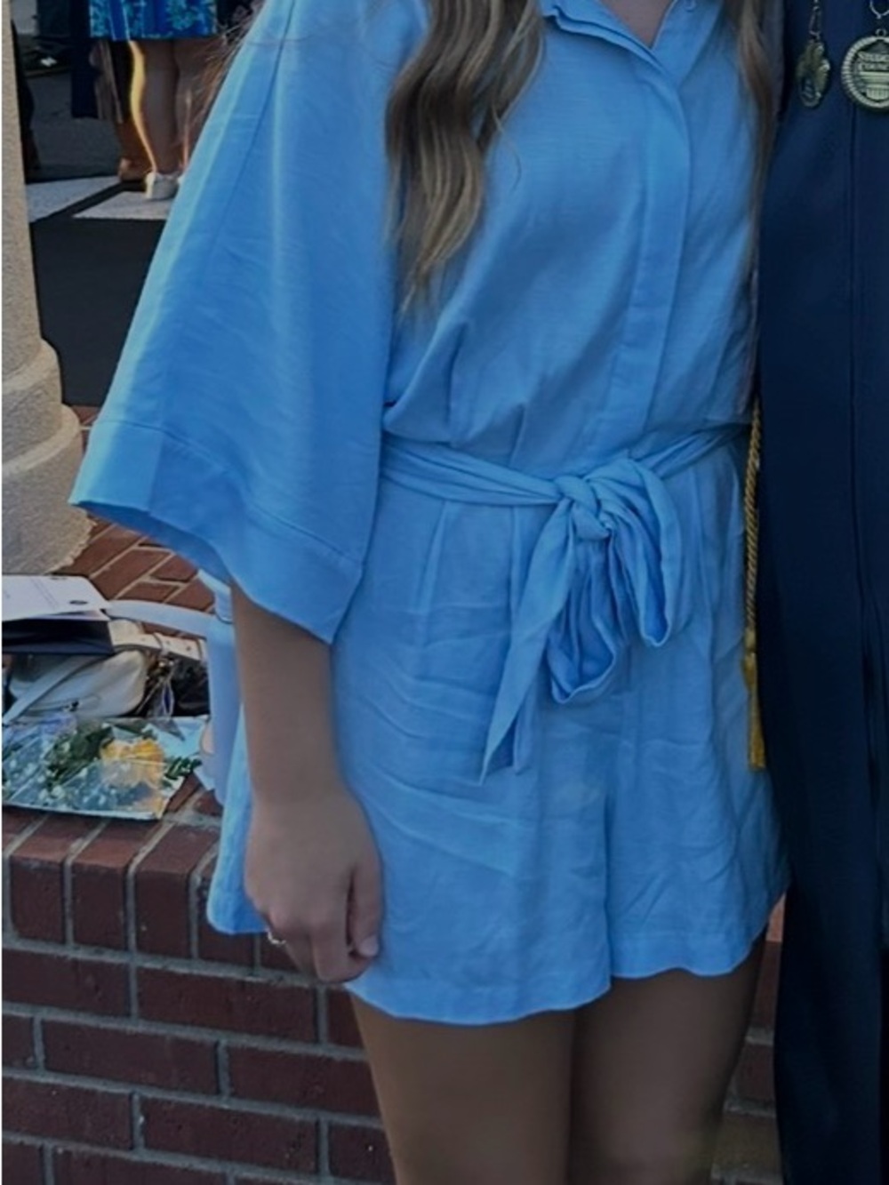 Light Blue Tie-Waist Romper - Women's Romper